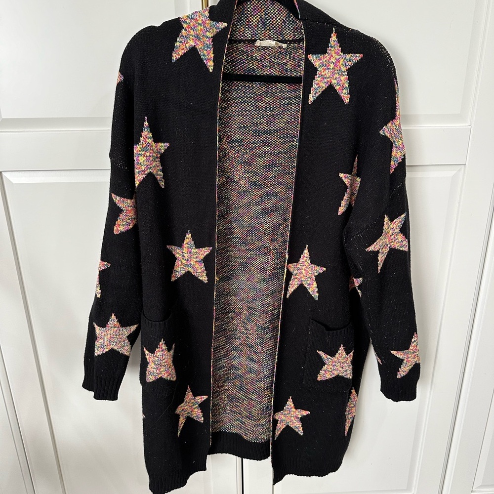 Black Cardigan with Rainbow Stars XXL